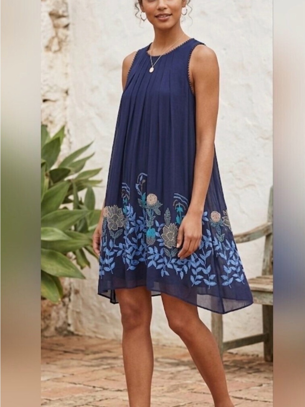 Anthropologie Not So Serious Woodvine Navy Floral Embroidered Swing Dress NWT